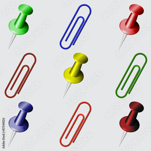 Stationery set. Different colors pins and clips.