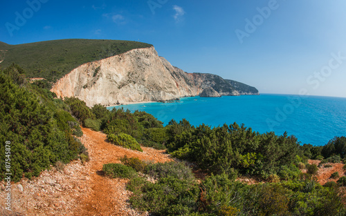 Scenic and unique beach Porto Kaziki at Levkada island, Greece photo