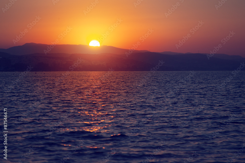 Beautiful sunset on the fishing boat. Sunset 