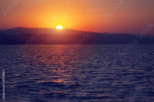 Beautiful sunset on the fishing boat. Sunset 