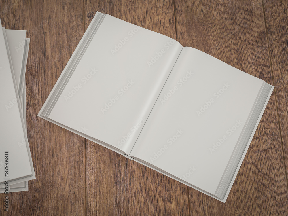 Empty white book mockup template on wood background Empty white book mockup template on wood background