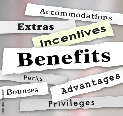 Vászonkép Benefits Incentives Bonuses Extras Perks Newspaper Headlines