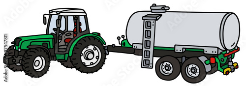 Green tractor with a tank woggon / hand drawing, not a real type