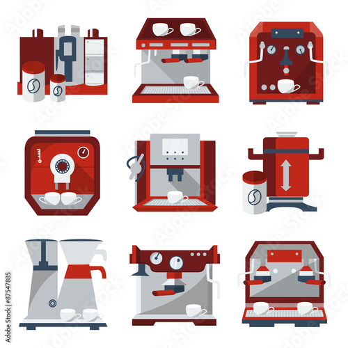 Flat vector icons for selling coffee machines