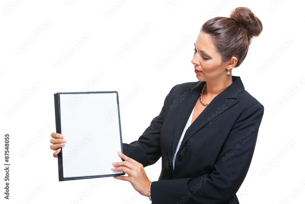 Businesswoman Showing a Document with Copy Space Businesswoman Showing a Document with Copy Space