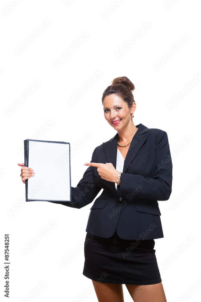 Businesswoman Showing a Document with Copy Space Businesswoman Showing a Document with Copy Space