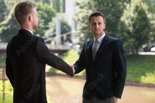 Two Business Man Shaking Hands In Park