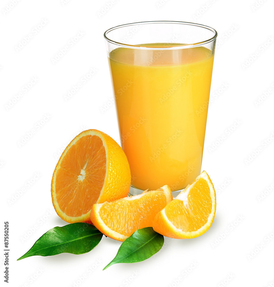 Glass of orange juice isolated on white