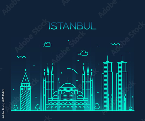 Istanbul City skyline vector illustration line art
