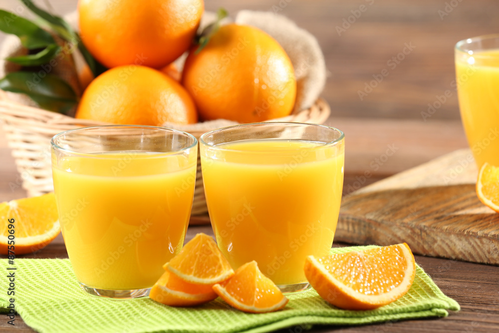 Orange juice on table close-up Orange juice on table close-up