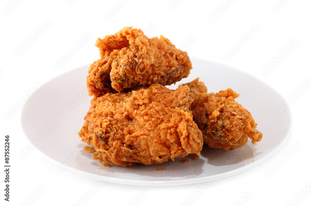 plenty fried chicken in white plate plenty fried chicken in white plate