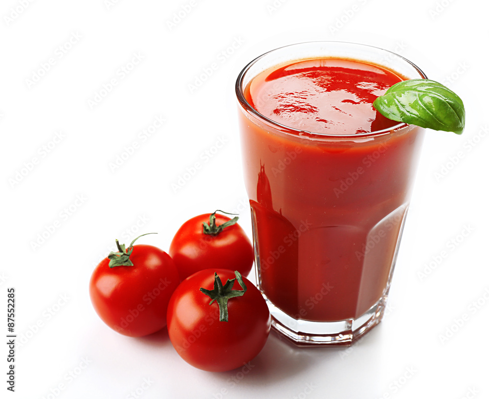 Glass of fresh tomato juice isolated on white Glass of fresh tomato juice isolated on white