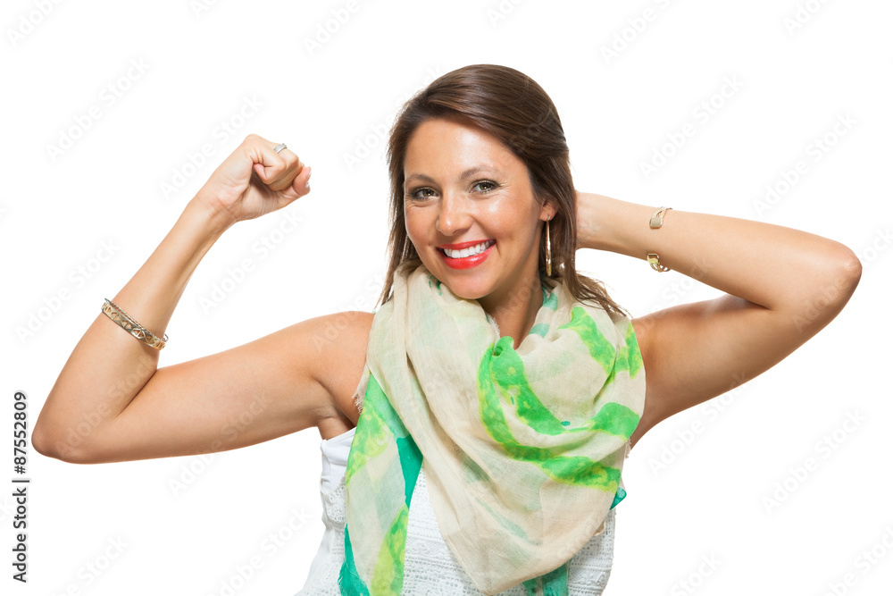 Pretty Woman Showing her Biceps Against White Pretty Woman Showing her Biceps Against White