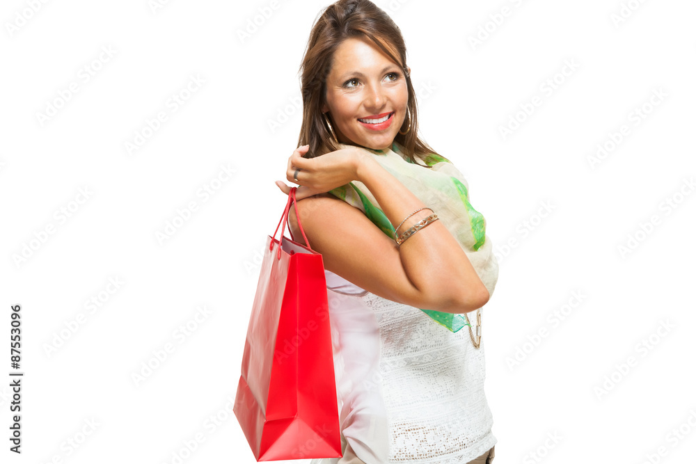Fashionable Woman Looking Inside a Shopping Bag Fashionable Woman Looking Inside a Shopping Bag