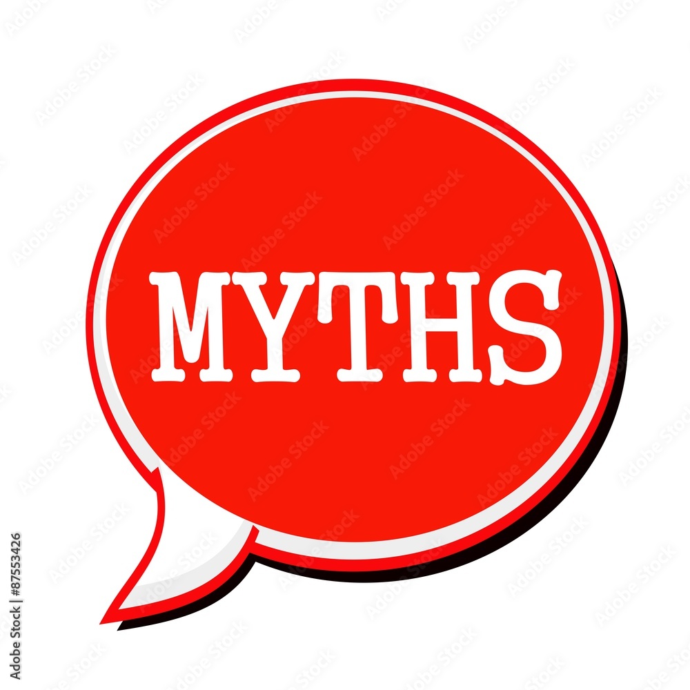 MYTHS white stamp text on red Speech Bubble MYTHS white stamp text on red Speech Bubble