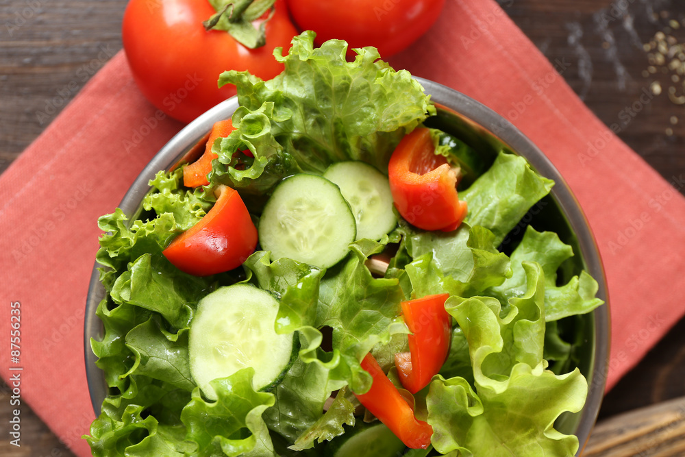 fresh vegetable salad in bowl on table close up fresh vegetable salad in bowl on table close up