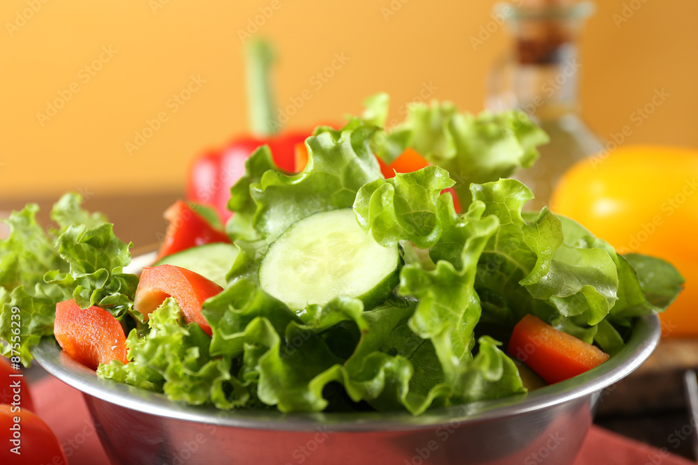 fresh vegetable salad in bowl on table close up