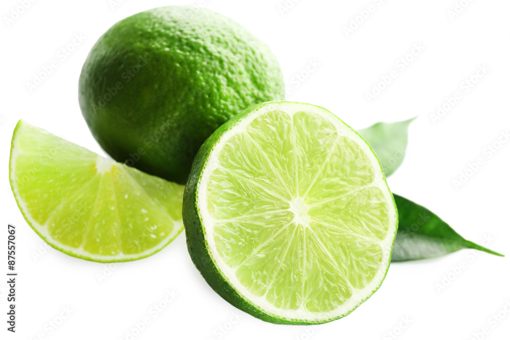 Sliced fresh limes isolated on white