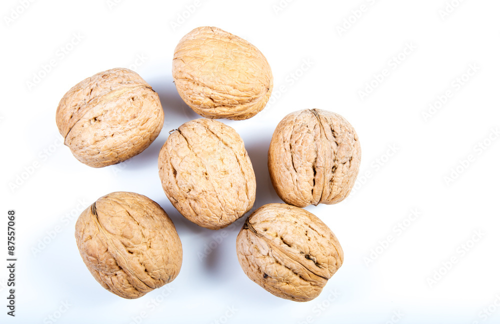 Walnuts on a white background . Walnuts on a white background .