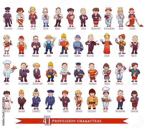 Vector set of business people, such as policeman, doctor, worker