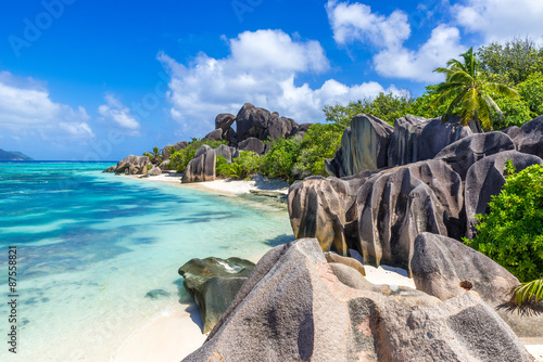 Fotografiet Tropical Paradise of Seychelles- Anse Source d'Argent - Beach on island La Digue