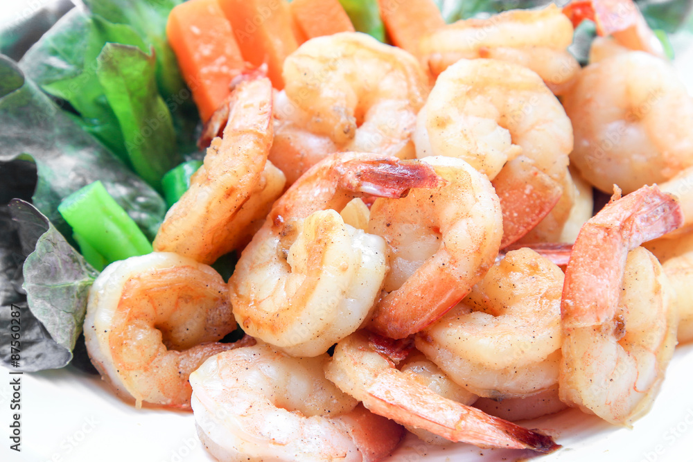 Fried Shrimp with chilli peper on the white background Fried Shrimp with chilli peper on the white background