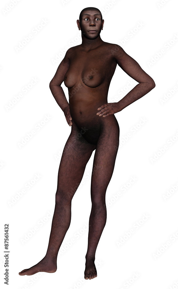 Fototapeta premium Female homo erectus standing- 3D render