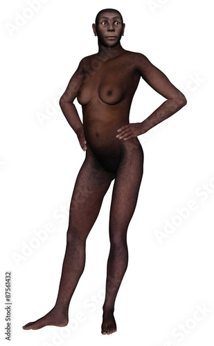 Female homo erectus standing- 3D render