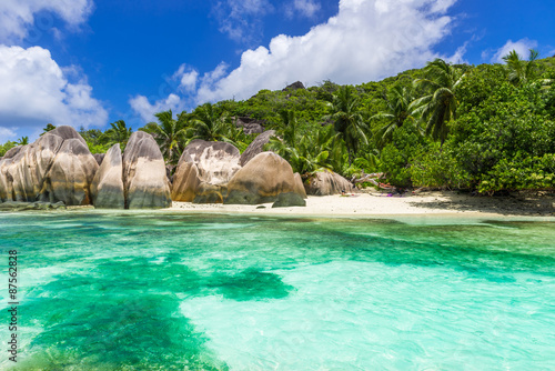 Tropical Paradise of Seychelles- Anse Source d'Argent - Beach on island La Digue © Simon Dannhauer