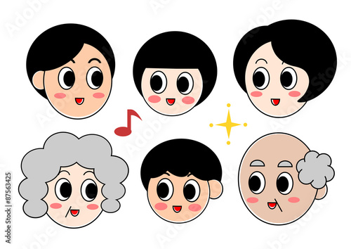 家族の表情イラストセット: 笑顔