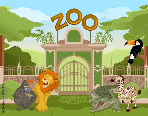 Zoo gate with african animals 2