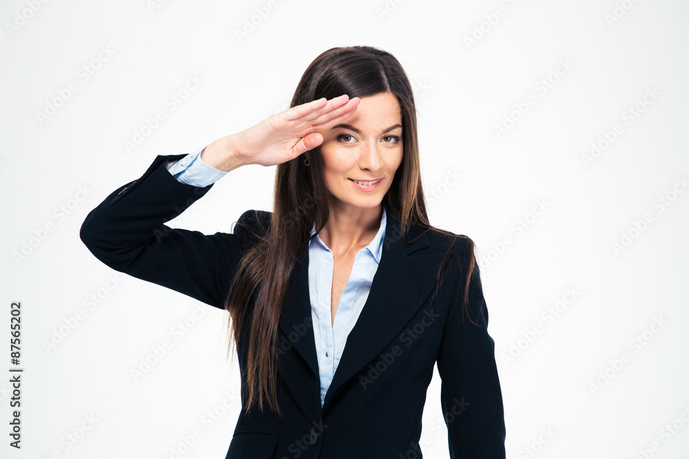 Happy attractive businesswoman saluting Happy attractive businesswoman saluting