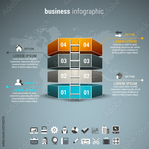 Business infographic made of ladder and blocks.