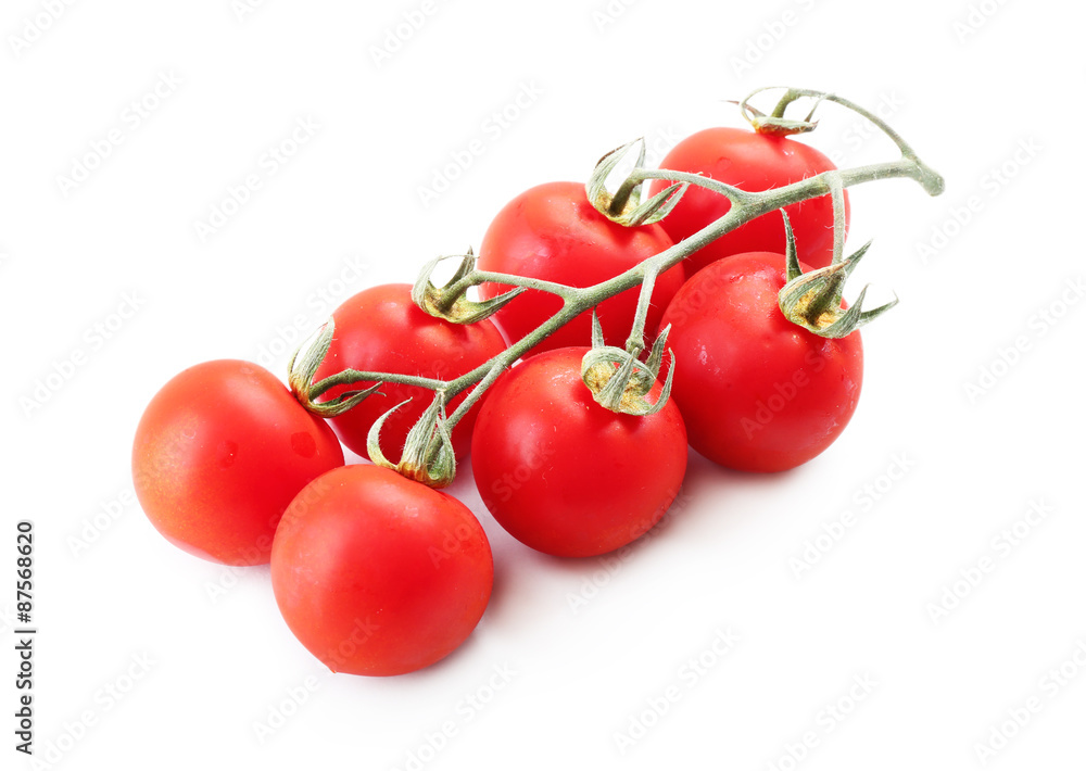 Bunch of fresh cherry tomatoes isolated on white Bunch of fresh cherry tomatoes isolated on white