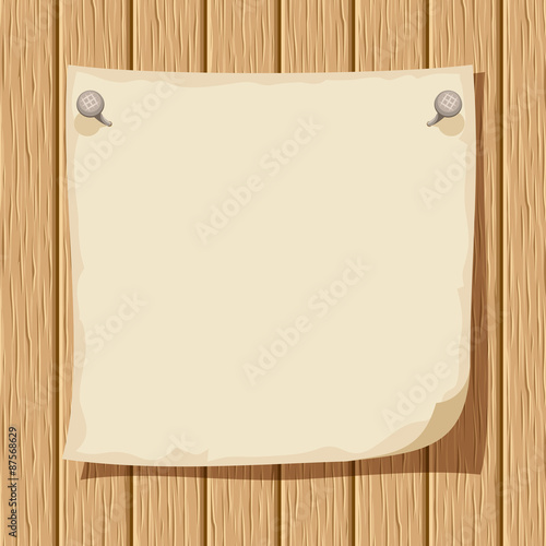 Paper sheet on a wooden background. Vector illustration.