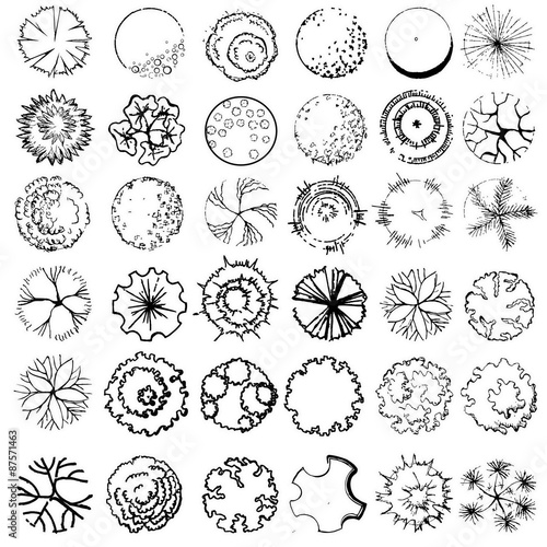 A set of treetop symbols, for architectural or landscape design