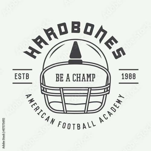 Vintage rugby and american football label, emblem or logo. Vector illustration