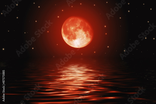 Big bloody red moon and stars