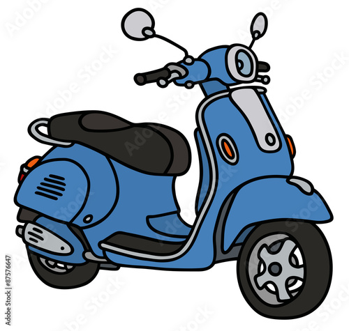 Retro blue scooter / hand drawing, vector, not a real type