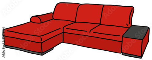 Red big couch / hand drawing, vector