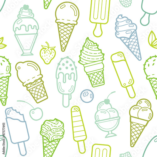 Vector cute lime seamless pattern with ice creams