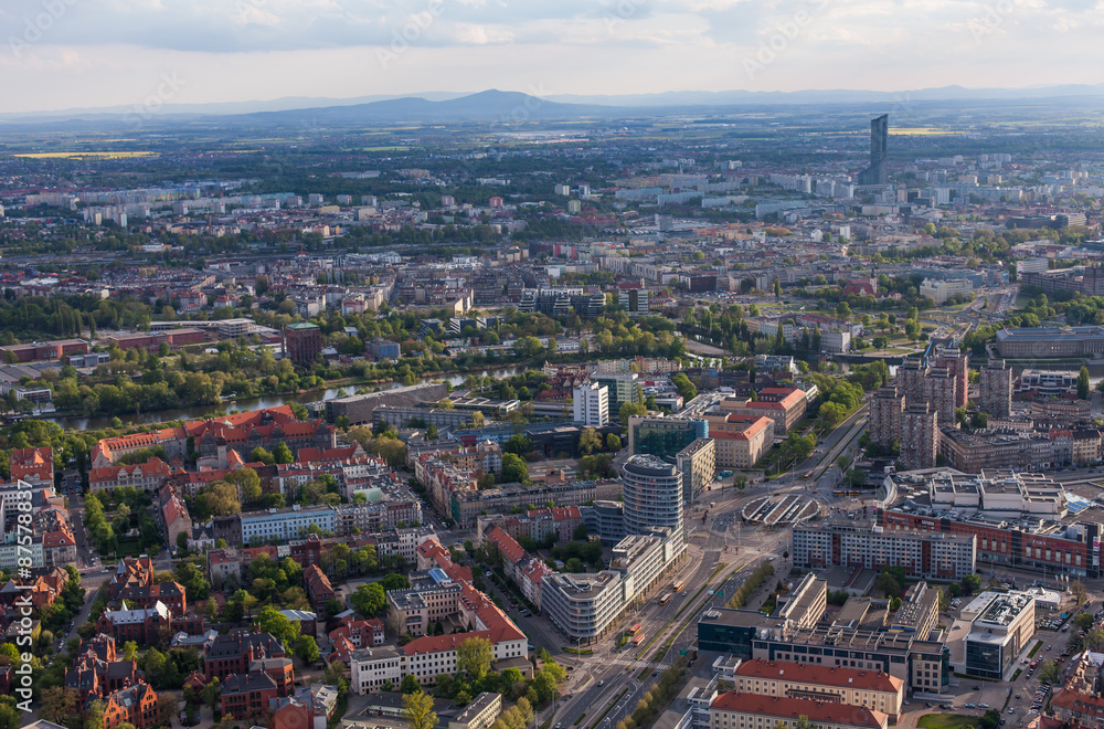 Wroclaw, Poland - May 04, 2015: Aerial view of Wroclaw city