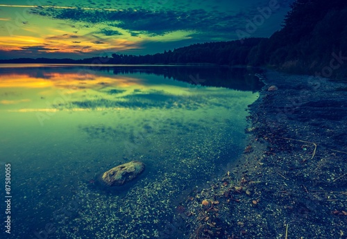 Vintage photo of beautiful lake sunset