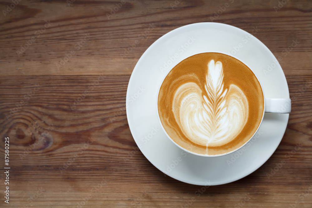 Top view cup of coffee latte Top view cup of coffee latte