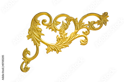 old antique gold frame Stucco walls greek culture roman vintage style pattern line design for border isolated on white background with clipping path.