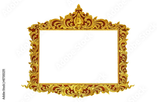 old antique gold frame Stucco walls greek culture roman vintage style pattern line design for border isolated on white background
