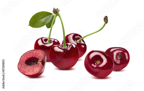 Sweet cherry horizontal composition 2 isolated on white backgrou