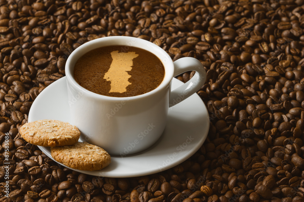 Fototapeta premium Still life - coffee with map of Portugal