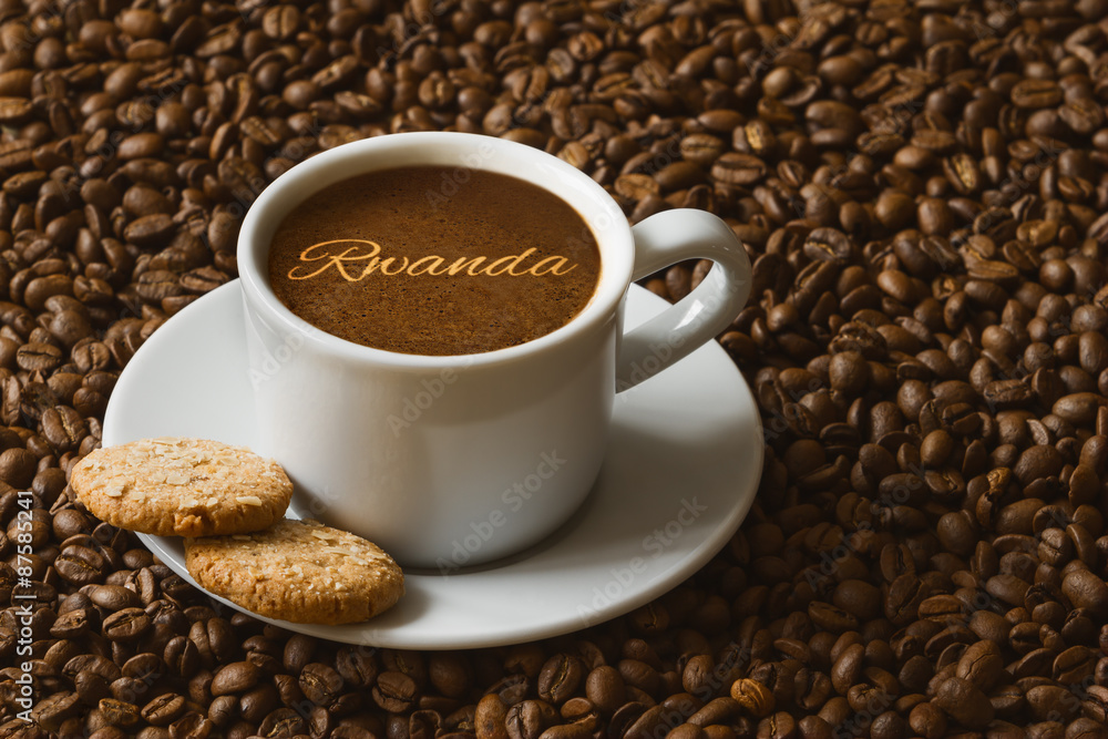 Fototapeta premium Still life - coffee with text Rwanda