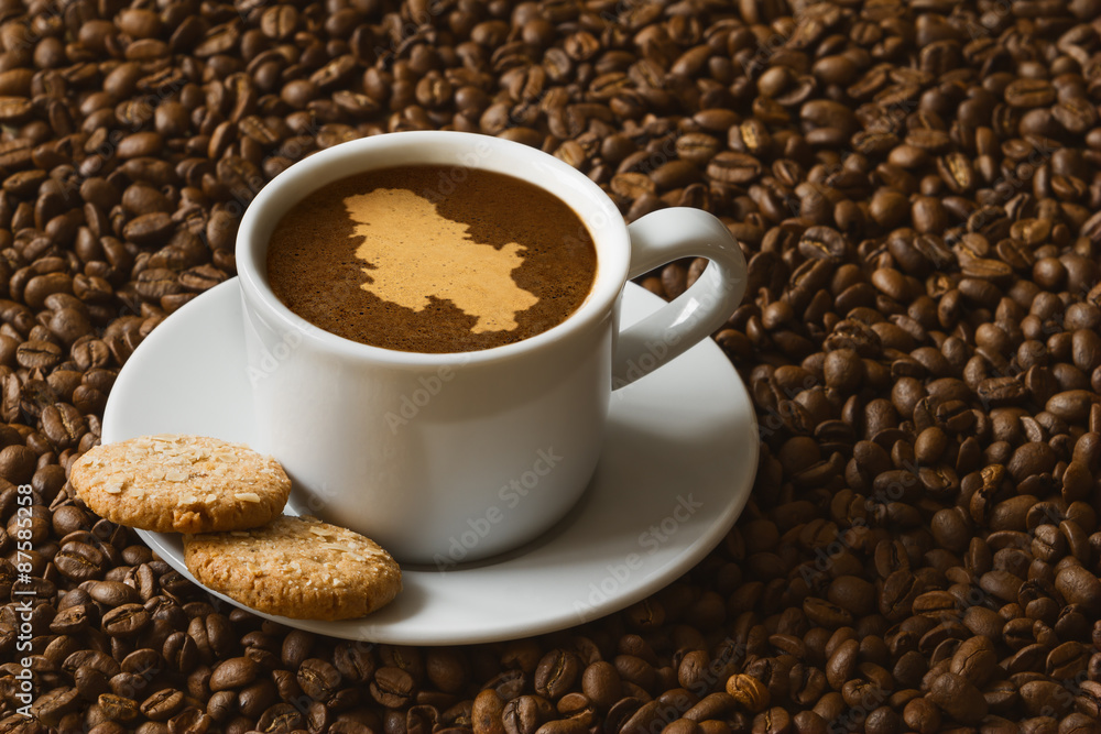 Fototapeta premium Still life - coffee with map of Serbia